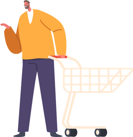 Man Pushing A Shopping Trolley  Illustration