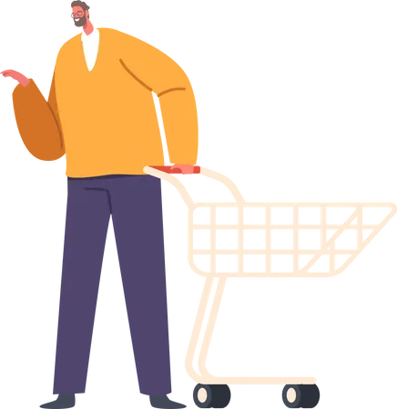 Man Pushing A Shopping Trolley  Illustration