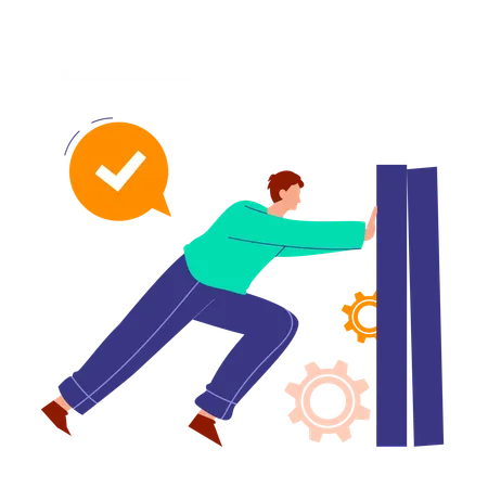 Man pushing Bar Graphs Falling In Economic Collapse  Illustration