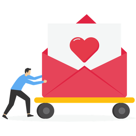 Man pushing big love envelope  Illustration