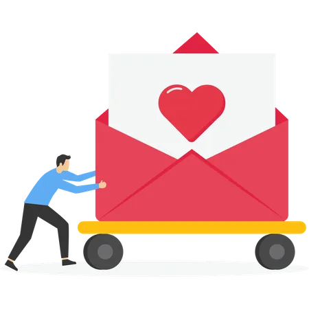 Man pushing big love envelope  Illustration