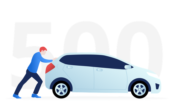 Man pushing broken car  Illustration