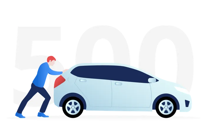 Man pushing broken car  Illustration