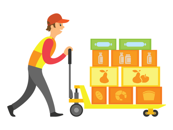 Man pushing cart  Illustration