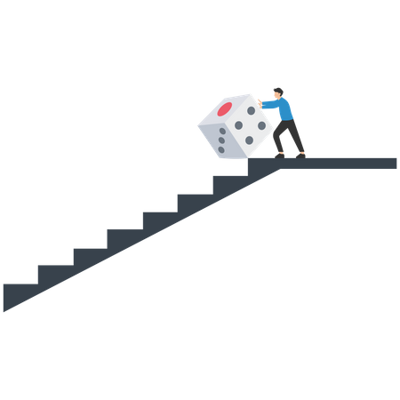 Man pushing dies from ladder  Illustration