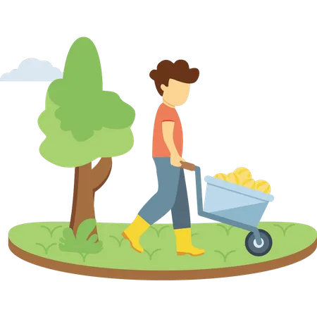 Man pushing fruit cart  Illustration