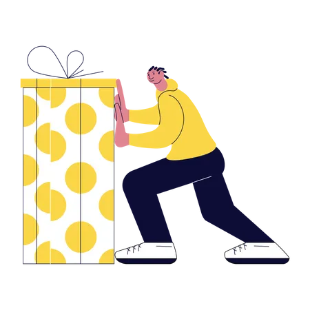 Man pushing gift box  Illustration