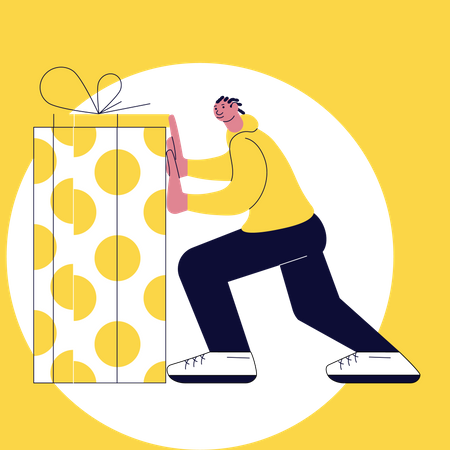 Man pushing gift box  Illustration