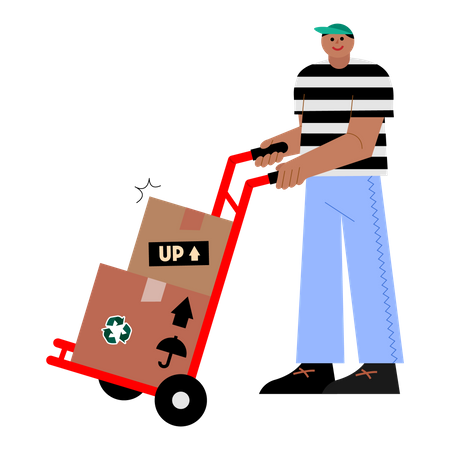 Man pushing hand trolley  Illustration
