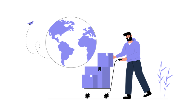 Man pushing logistic trolley for distribution  Illustration