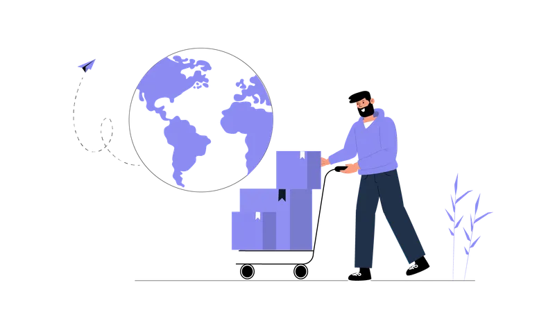 Man pushing logistic trolley for distribution  Illustration