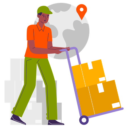 Man pushing logistic trolley  Illustration