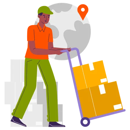 Man pushing logistic trolley  Illustration