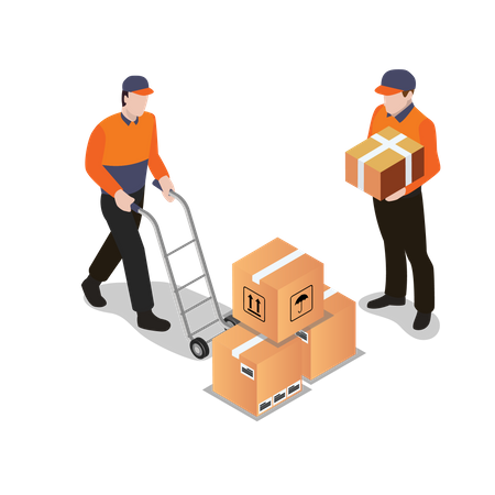 Man pushing parcel trolley  Illustration