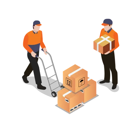 Man pushing parcel trolley  Illustration