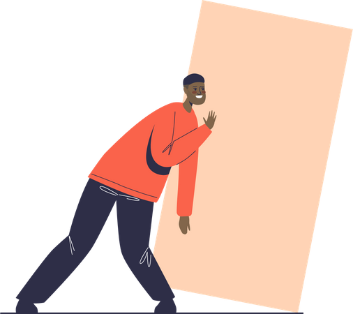 Man pushing rectangle shape  Illustration