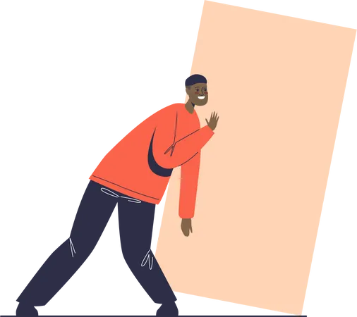 Man pushing rectangle shape  Illustration