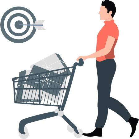 Man pushing shopping cart  Illustration