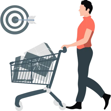 Man pushing shopping cart  Illustration