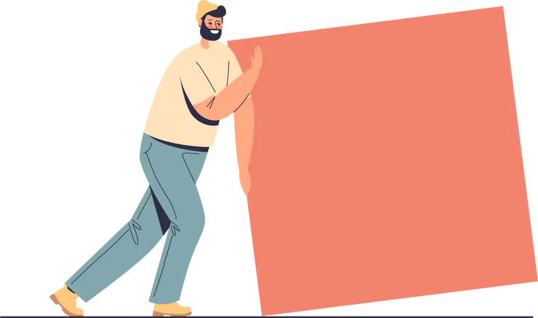 Man pushing square shape  Illustration