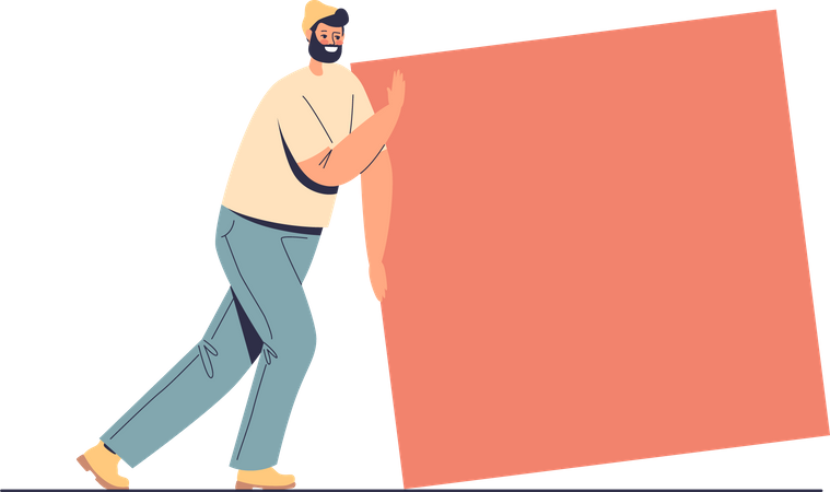 Man pushing square shape  Illustration