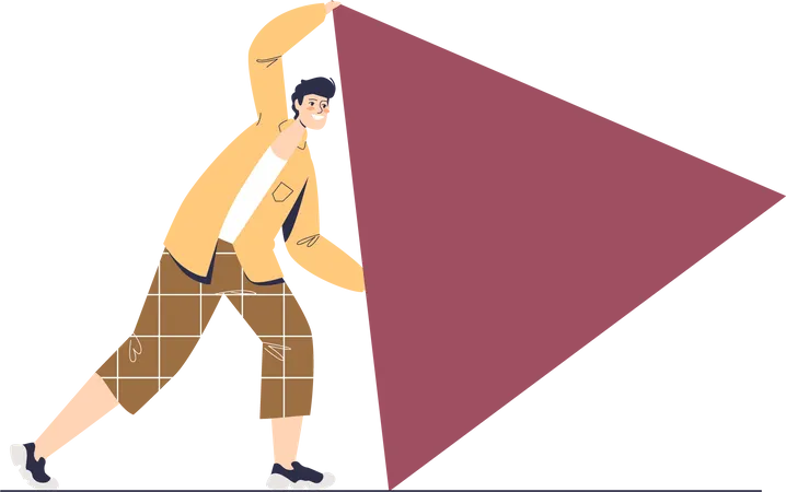 Man pushing triangle shape  Illustration