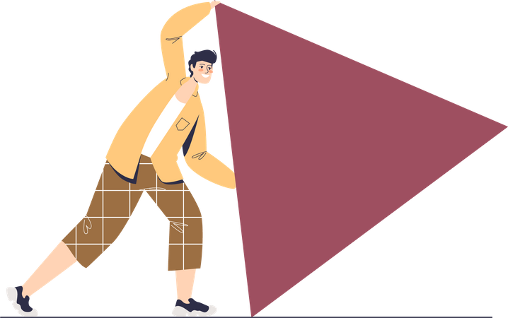 Man pushing triangle shape  Illustration