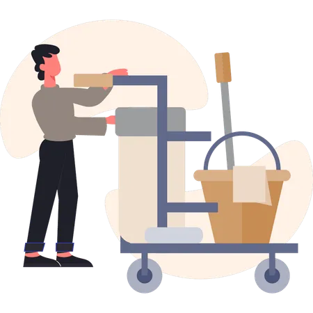 Man  pushing  trolley  Illustration