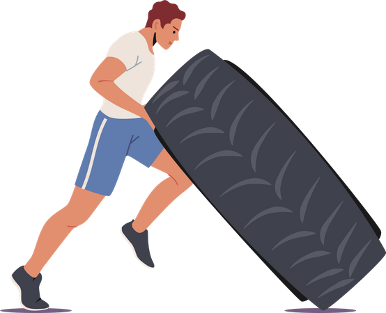 Man pushing tyre Illustration