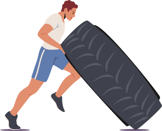 Man pushing tyre  Illustration