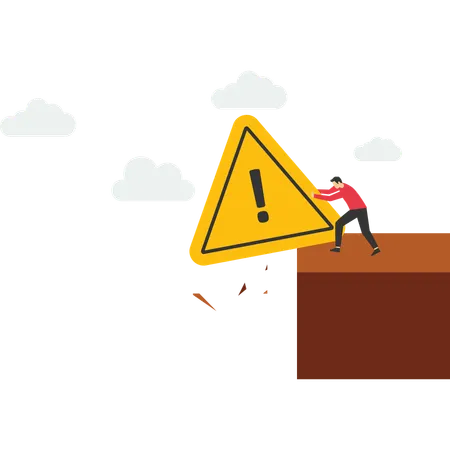 Man pushing warning sign  Illustration