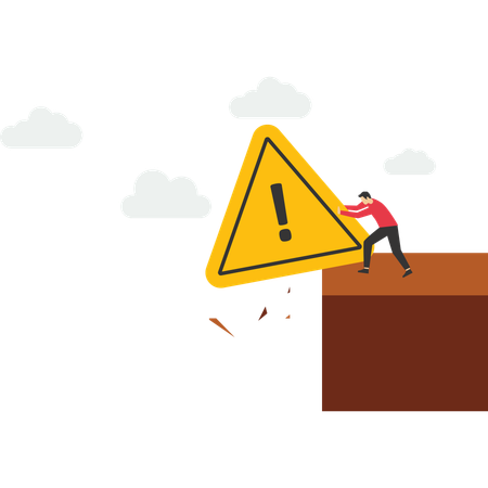 Man pushing warning sign  Illustration