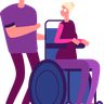 illustration man pushing wheelchair