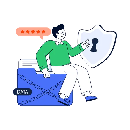 Man Put Data Under Protection  Illustration