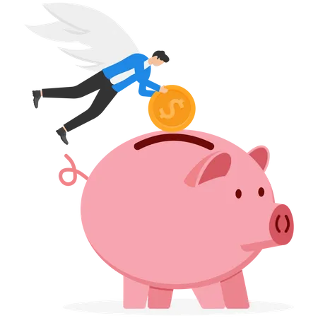 Saving Money Investment Or Financial Profit Earning Growth Save Money For Future Or Wealth And Deposit Concept Businessman Investor Putting Dollar Money Coin Into Piggy Bank Illustration