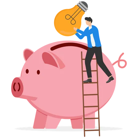 Man put idea in piggy bank  Illustration