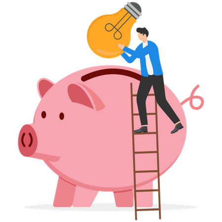 Man put idea in piggy bank  Illustration