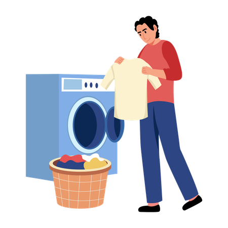Man puts clothes in Laundry  Illustration