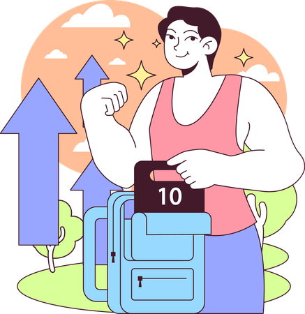 Man putting 10kg weight in bag  Illustration