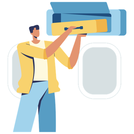 Man putting bag in Cabin baggage  Illustration