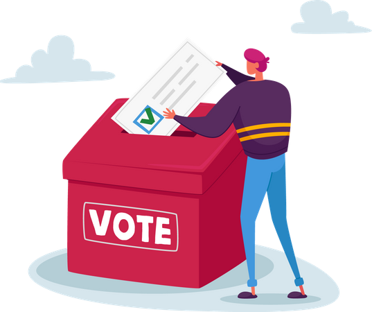 Man putting ballot in vote box Illustration