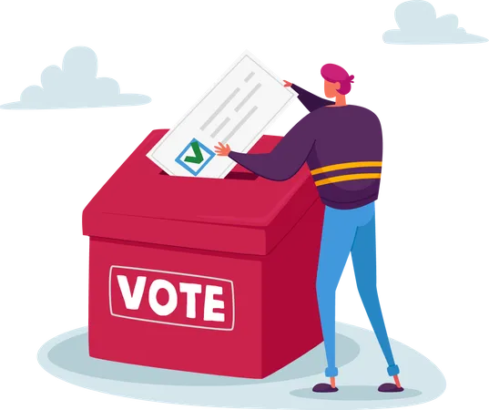 Man putting ballot in vote box  Illustration