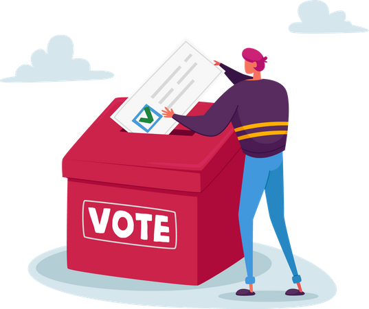 Man putting ballot in vote box  イラスト