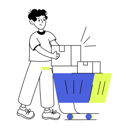 Man putting box in Shopping cart  Illustration