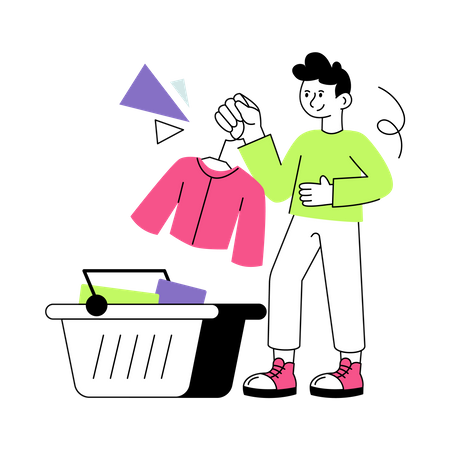 Man putting cloth in Shopping Cart  Illustration