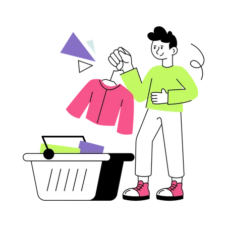 Man putting cloth in Shopping Cart  Illustration