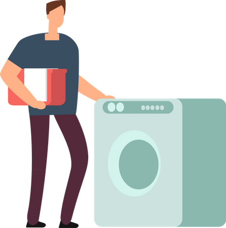 Man putting cloth in washing machine  Illustration