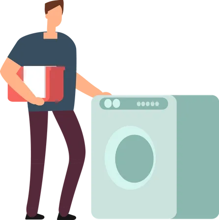 Man putting cloth in washing machine  Illustration