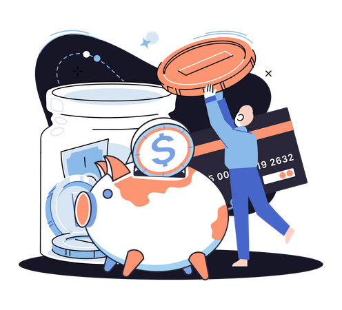 Man putting coin into piggy bank  Illustration