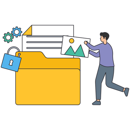 Man putting data in secure folder  Illustration